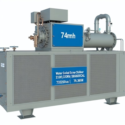 Good price 74m3/h Water Cooled Screw Chiller 210HP 330KW/283800Kcal 79.6KW Compressor online